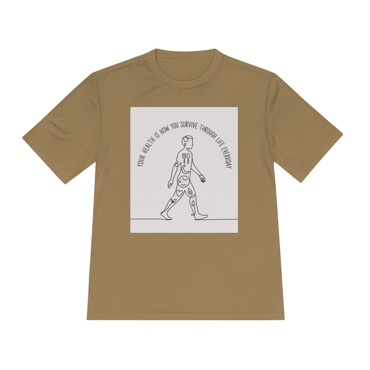 Your Health Is How You Survive Through Life Everyday tee showing a walking figure with the five pillars of health for beginners