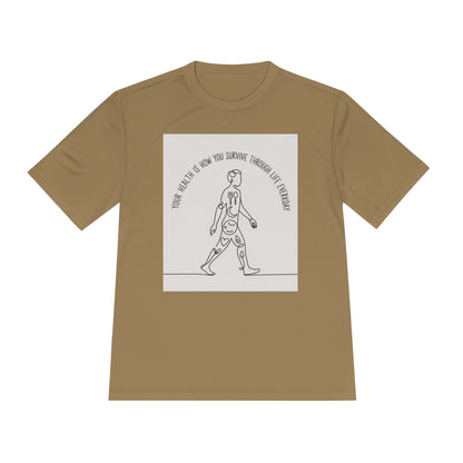 Your Health Is How You Survive Through Life Everyday tee showing a walking figure with the five pillars of health for beginners